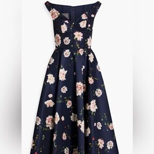 Monique Lhuillier Collection Navy Floral Off the Shoulder $3995 Midi Dress